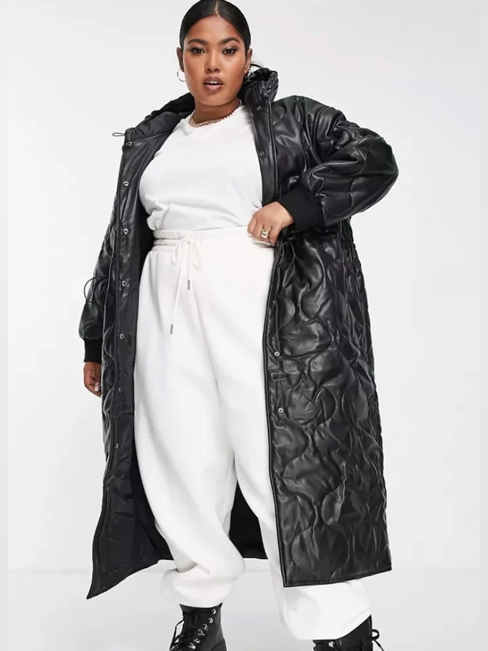 Like New ASOS Quilter Leather Black Parka Long Jacket